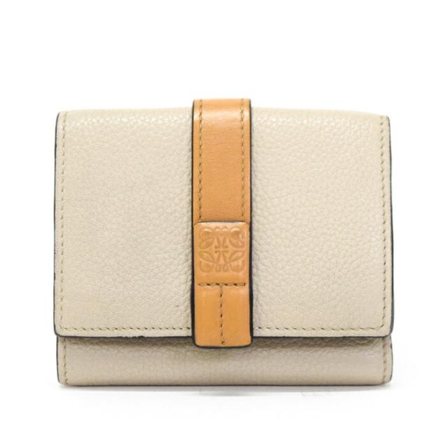 【Bランク】 ロエベ LOEWE トライフォールド ウォレット ソフトグレインカーフ (レザー) 124.12AB41 三つ折り財布 かぶせ蓋 ミディアムウォレット ミニ財布 レディース ライトオーツ (ベージュ) / ハニー (オレンジ ) 正規品 中古 mbl16022