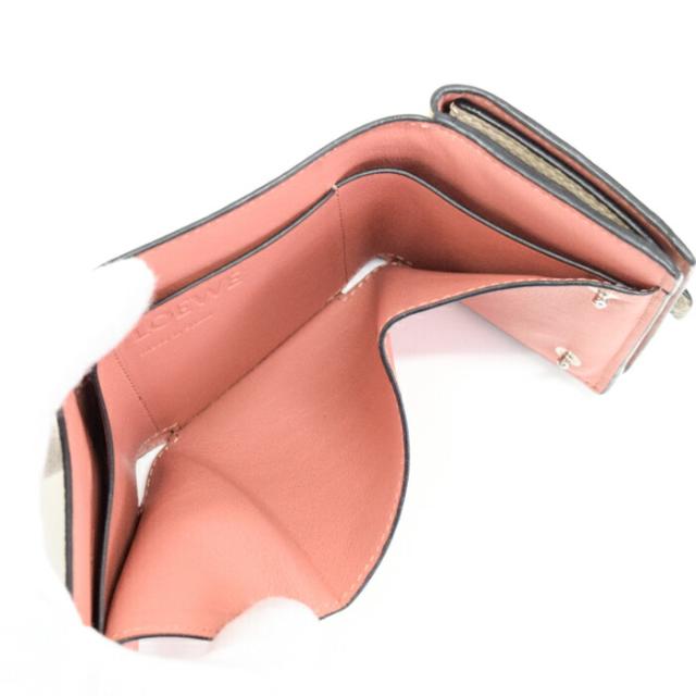 【Bランク】 ロエベ LOEWE トライフォールド ウォレット ソフトグレインカーフ (レザー) 124.12AB41 三つ折り財布 かぶせ蓋 ミディアムウォレット ミニ財布 レディース ライトオーツ (ベージュ) / ハニー (オレンジ ) 正規品 中古 mbl16022