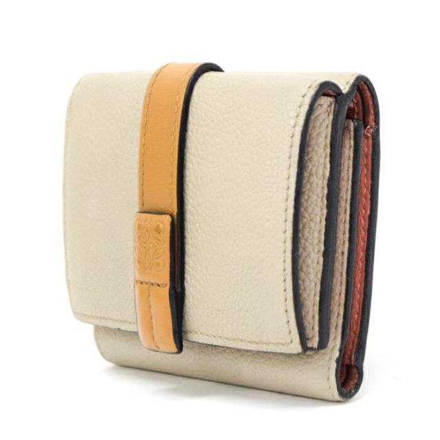 【Bランク】 ロエベ LOEWE トライフォールド ウォレット ソフトグレインカーフ (レザー) 124.12AB41 三つ折り財布 かぶせ蓋 ミディアムウォレット ミニ財布 レディース ライトオーツ (ベージュ) / ハニー (オレンジ ) 正規品 中古 mbl16022