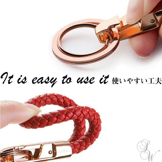 JOBONキーホルダーキーリングスマートキーダブルリングキーチェーン編み込み