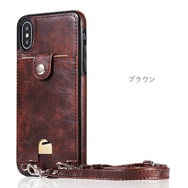 iPhone ケース シンプル レトロ レザー調 肩から下げる ショルダーストラップ付き