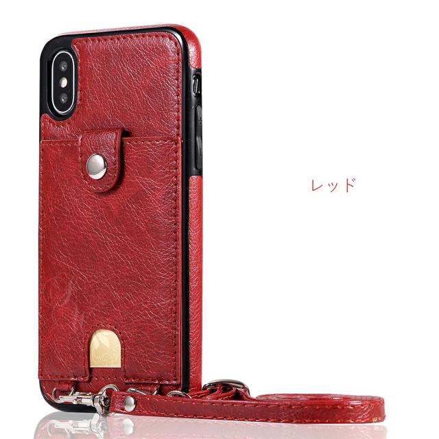 iPhone ケース シンプル レトロ レザー調 肩から下げる ショルダーストラップ付き