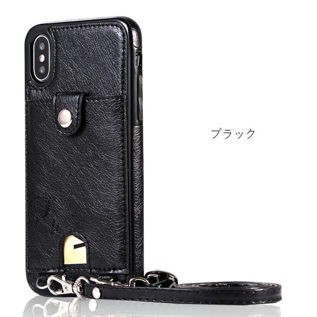 iPhone ケース シンプル レトロ レザー調 肩から下げる ショルダーストラップ付き