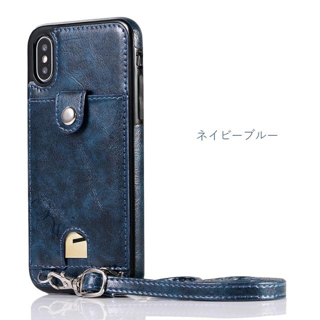 iPhone ケース シンプル レトロ レザー調 肩から下げる ショルダーストラップ付き