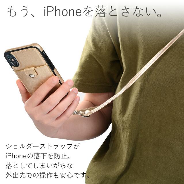 iPhone ケース シンプル レトロ レザー調 肩から下げる ショルダーストラップ付き
