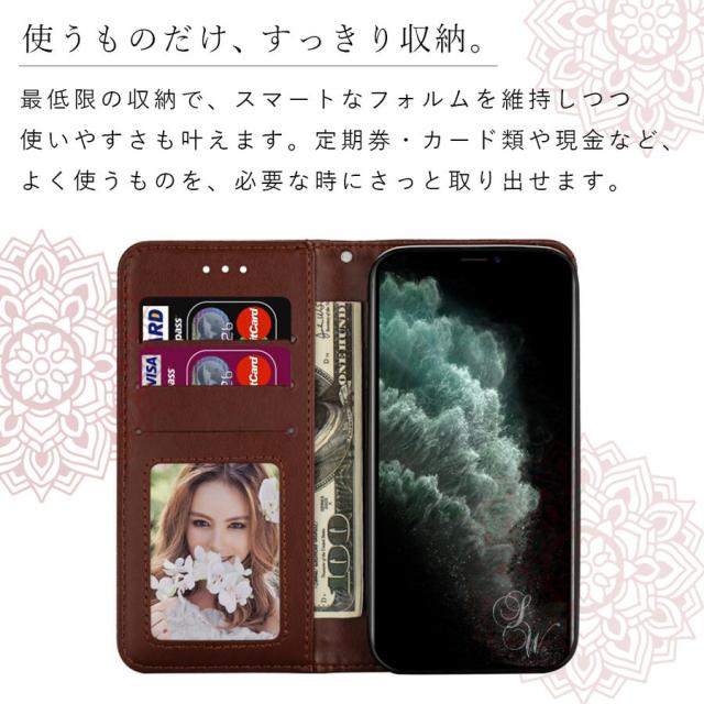 手帳型iPhoneケース シック マンダラ模様 スタンド機能 iPhone 12