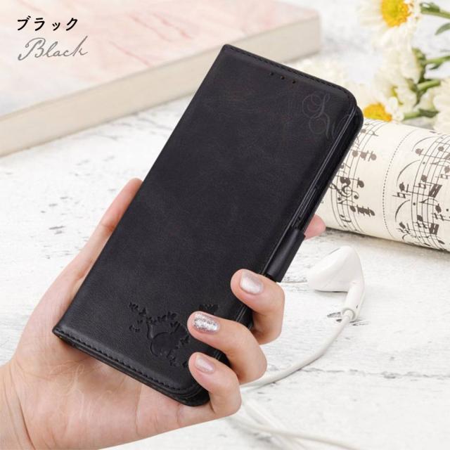 レザー調 ねこ ネコ 猫 スタンド ストラップ付き 落下防止 カード収納 定期 耐衝撃 レンズ保護