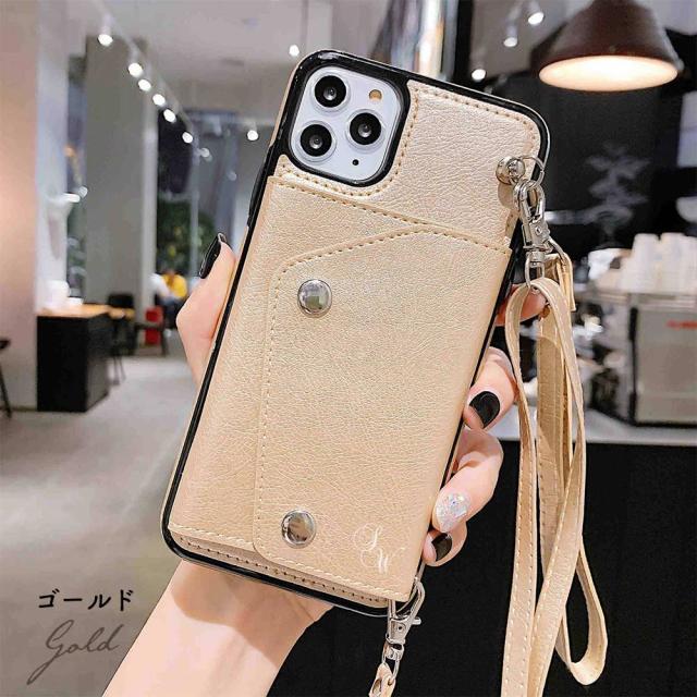 iPhone ケース シンプル レトロ レザー調 肩から下げる ショルダーストラップ付き 