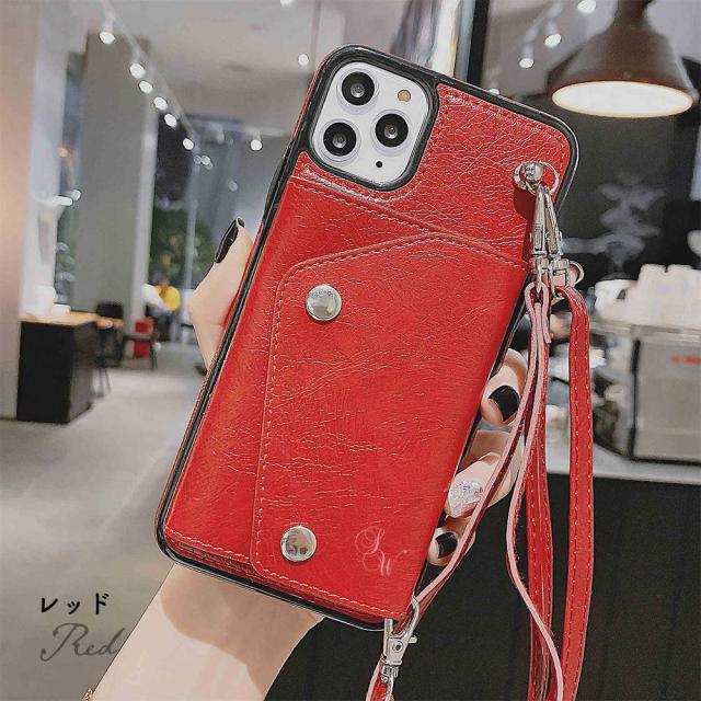 iPhone ケース シンプル レトロ レザー調 肩から下げる ショルダーストラップ付き 