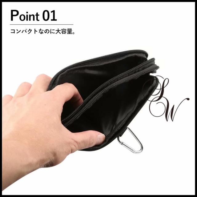 スマホポーチ おしゃれ 横型  メンズ レディース カラビナ付き ウエストポーチ 