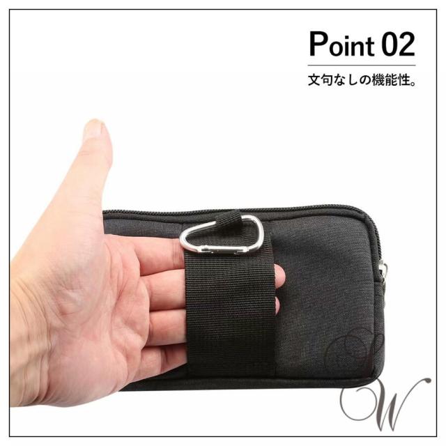 スマホポーチ おしゃれ 横型  メンズ レディース カラビナ付き ウエストポーチ 