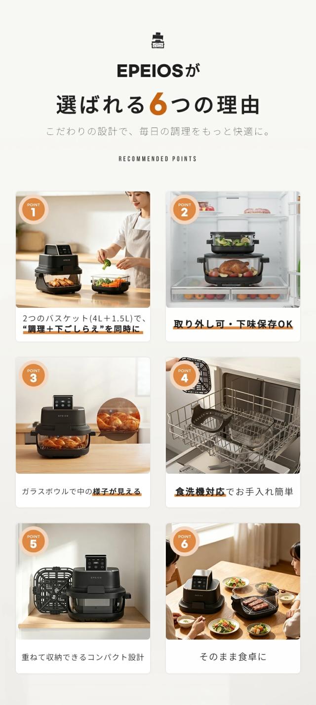 エペイオス(Epeios) ノンフライヤー 4L＋1.5L 2点セット 大容量 エア