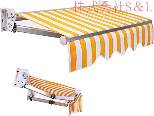オーニングシェード 日除け，DIYキット 株式会社S＆L パティオ手動格納式キャノピーオーニング アンチUVおよび防水折 アウトドアオーニングアルミ合金サン3*1.5m