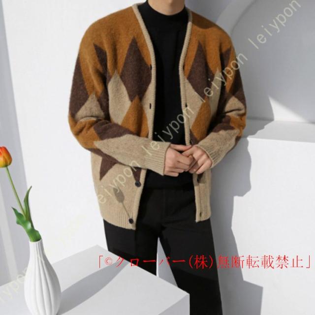 カーディガン メンズ ソフトタッチ 長袖 ニット ニットカーデ きれいめ クローバー株式会社 学生 紳士 冬 冬服 カーデ 羽織 アーガイル柄 毛玉抑制加工 冷房対策 黒 韓国 カーディガン メンズ ソフトタッチ 長袖 ニット ニットカーデ きれいめ