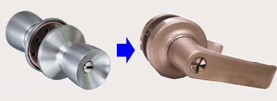 ドアノブ(握り玉)を防犯対策ディンプル鍵付きのレバーハンドル錠に交換！