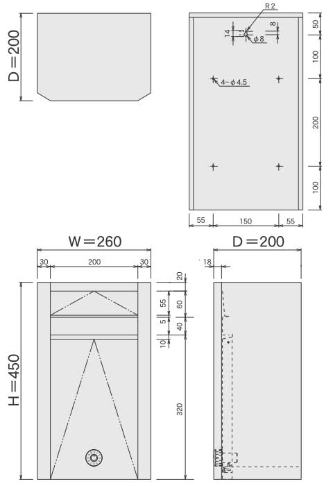 ステンレスポスト(郵便受け箱)684ダイヤル鍵式サイズ