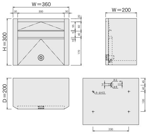郵便受け箱ステンレスポスト686ダイヤル鍵式サイズ