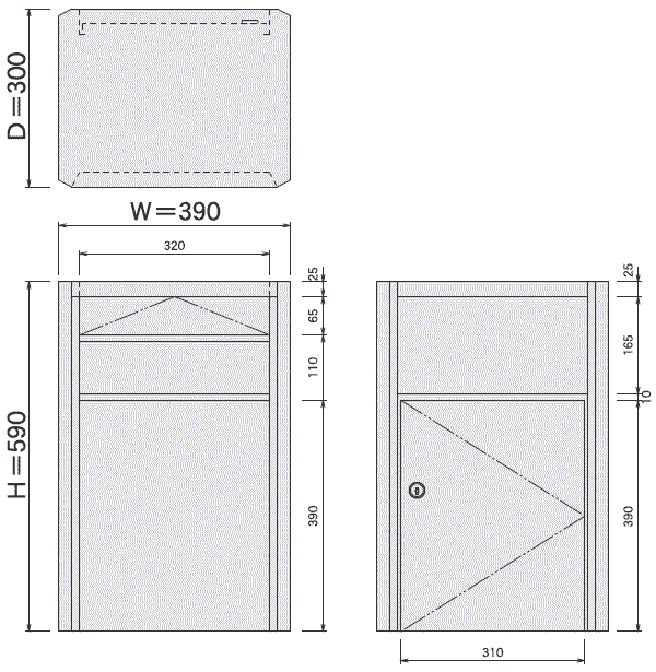 ステンレス郵便受け箱(ポスト)667ディンプル鍵式サイズ