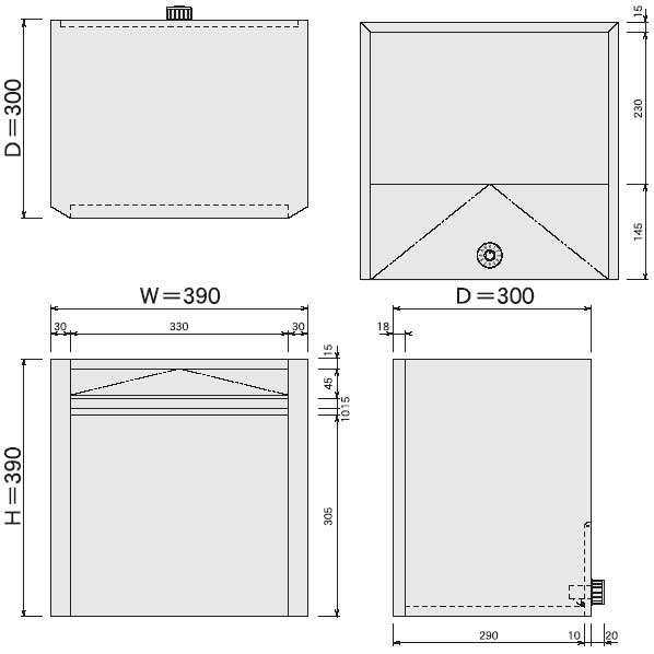 ステンレス郵便受け箱(ポスト)662ダイヤル鍵式サイズ