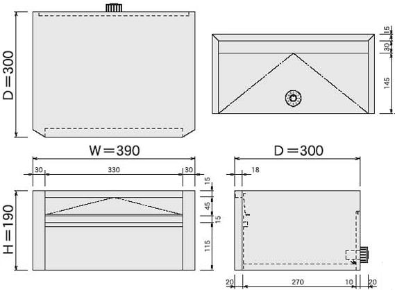 郵便受け箱(ステンレスポスト)610ダイヤル鍵付きサイズ