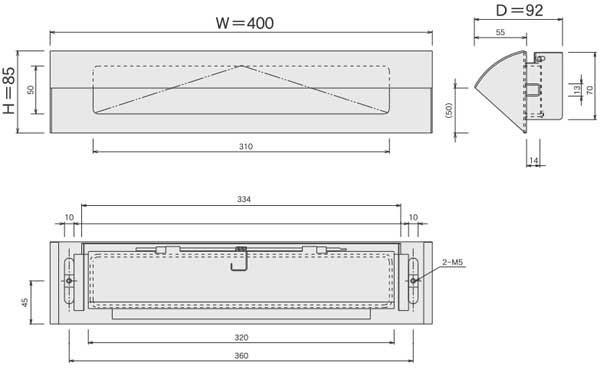 郵便受け(ステンレスポスト口)631サイズ
