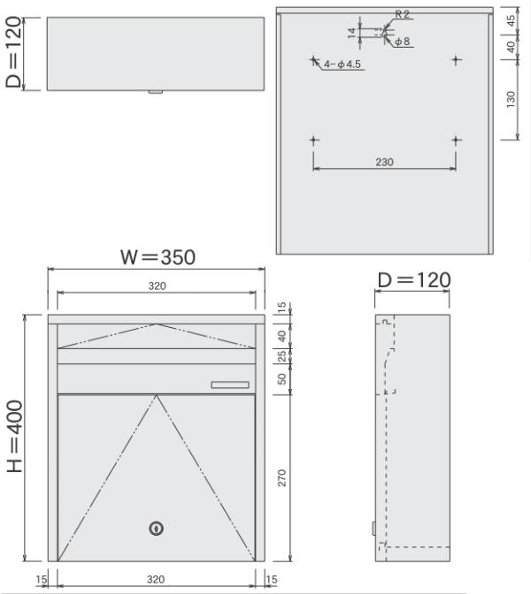 郵便受け箱(奥行スリムポスト)680Ｕサイズ