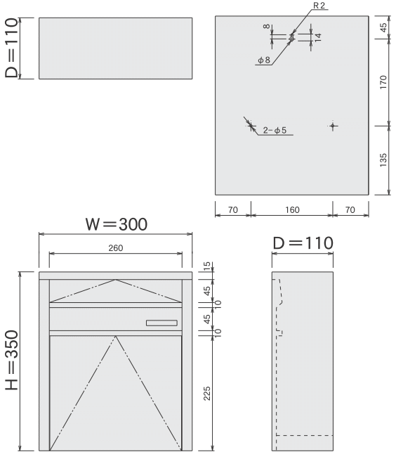 郵便受け箱(奥行スリムポスト)685Uサイズ