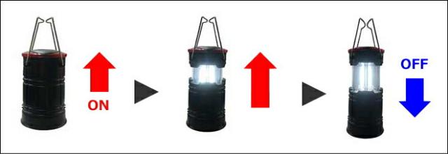 上に引っ張るだけで簡単に点灯する2wayランタン