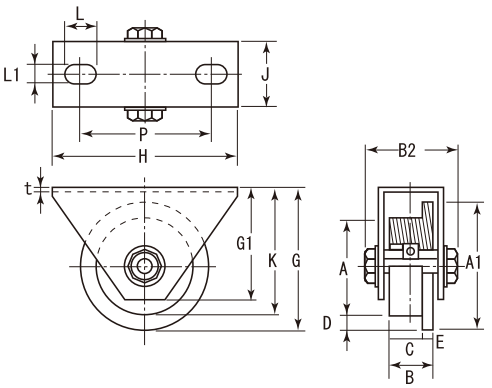 重量戸車　枠付重量車　L型