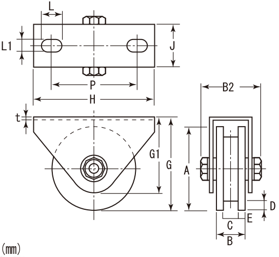 重量戸車　枠付重量車(コ型)