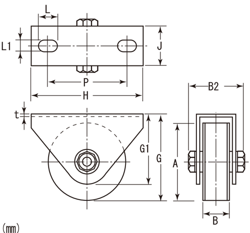 重量戸車　枠付重量車(平型)