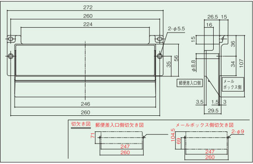 差入口ガイドPO-UK(E)型サイズ