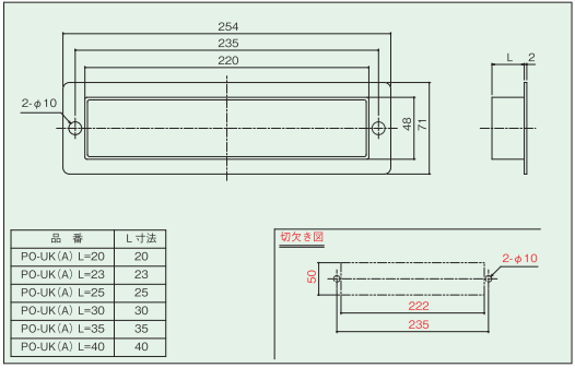 差入口ガイドPO-UK(A)型サイズ