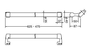 住宅用手すり 木製出隅二点手すり-サイズ
