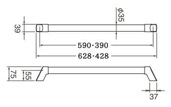 白基調の明るい内装にマッチする木製補助手すりI型サイズ