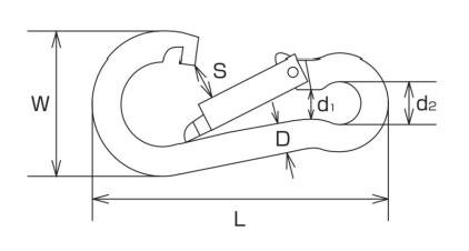 ステンレス製連結金具スナップフックB型黒色つや消し塗装サイズ