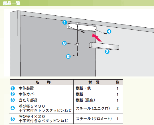 室内引き戸用引き込み装置(ドアクローザー)エコキャッチ-部品