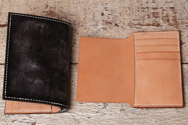 手縫い ヌメ革 二つ折り メンズ 財布 ミドルウォレット 栃木レザー　追加カード入れ表