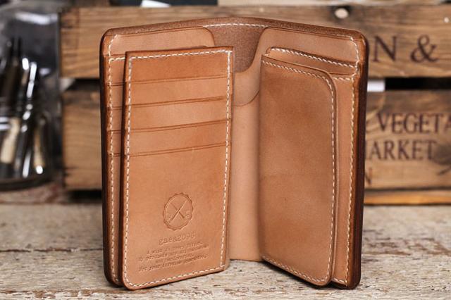 手縫い ヌメ革 二つ折り メンズ 財布 ミドルウォレット 栃木レザー　追加カード入れ2