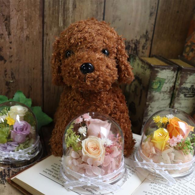 誕生日 結婚記念日 犬　ぬいぐるみ　プリザーブドフラワー　結婚式 電報 結婚祝い