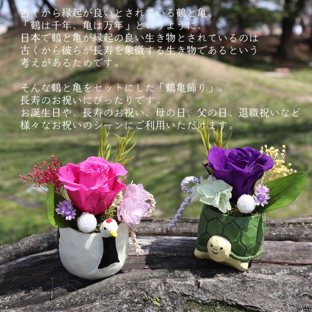 亀 置物 長寿祝い プリザーブドフラワー