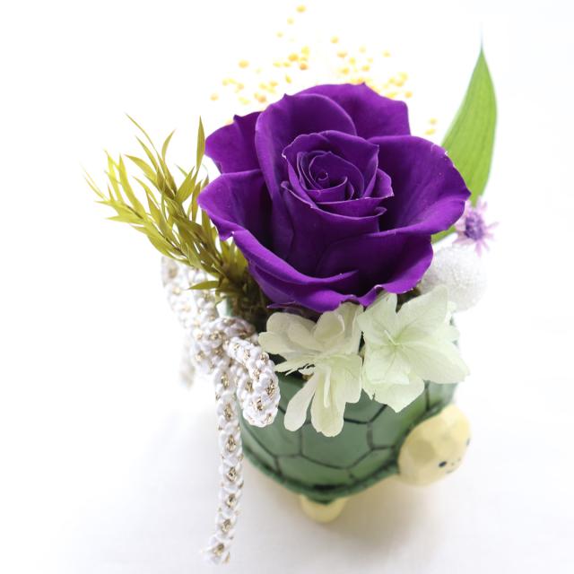 亀 置物 長寿祝い プリザーブドフラワー