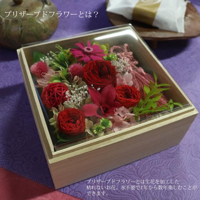 古希・喜寿・米寿・還暦祝いに桐箱のプリザーブドフラワーのお祝い