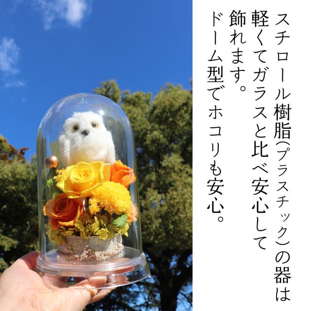 長寿祝い ドームアレンジ 傘寿 米寿のお祝い ふくろうアレンジ