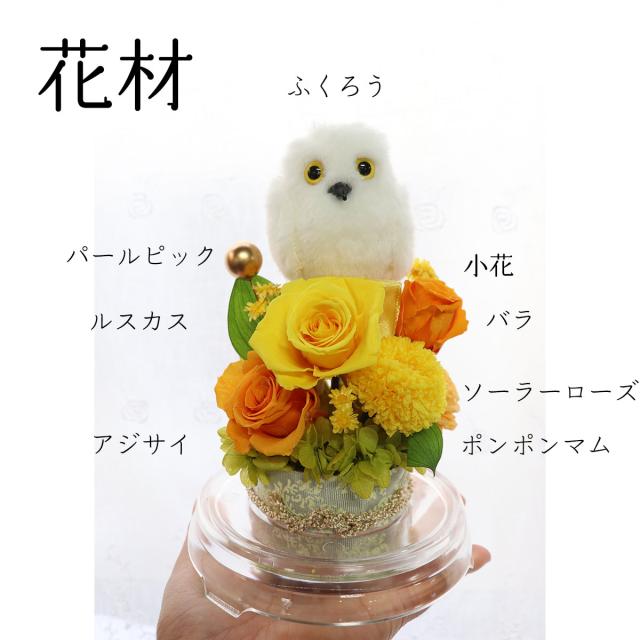 長寿祝い ドームアレンジ 傘寿 米寿のお祝い ふくろうアレンジ