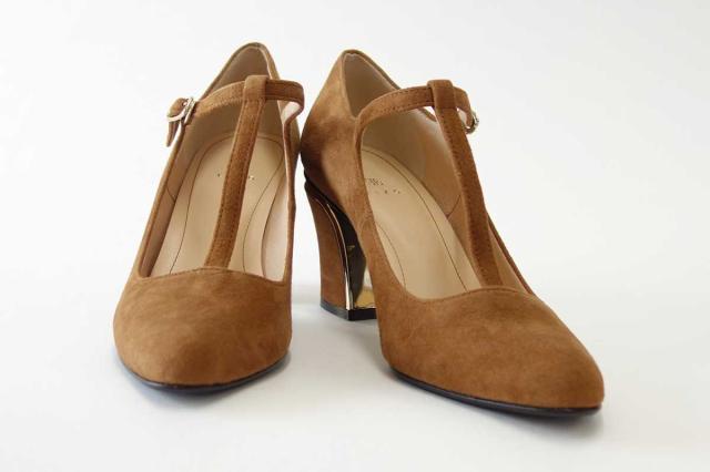 【SALE】 EIZO エイゾー 17089 キャメルスエード 22.5cm 23cm上質レザーのTストラップパンプス 「靴」