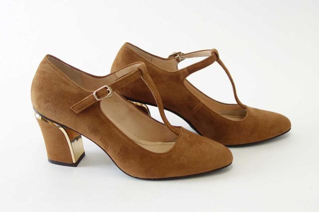 【SALE】 EIZO エイゾー 17089 キャメルスエード 22.5cm 23cm上質レザーのTストラップパンプス 「靴」