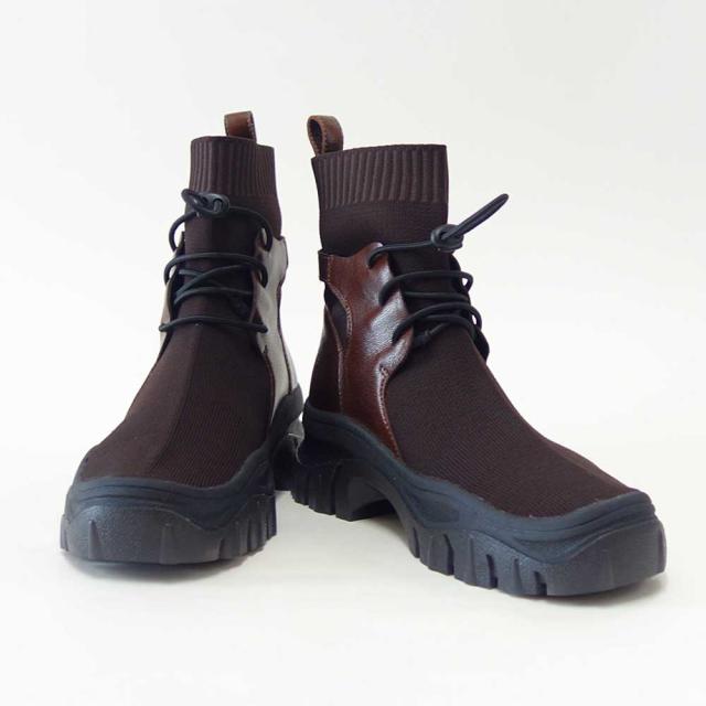 yuko imanishi ＋ ユーコ イマニシ＋ 716039 KIYO ブラウン 天然皮革 ゴムレース ストレッチブーツ ショートブーツ  展開サイズ 23.5cm 24cm 24.5cm「靴」