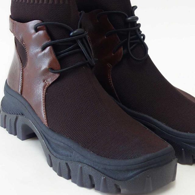 yuko imanishi ＋ ユーコ イマニシ＋ 716039 KIYO ブラウン 天然皮革 ゴムレース ストレッチブーツ ショートブーツ  展開サイズ 23.5cm 24cm 24.5cm「靴」