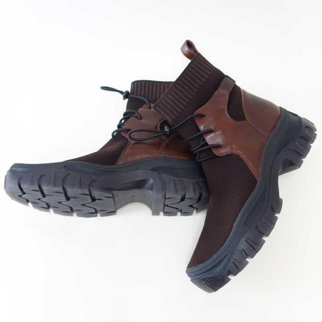 yuko imanishi ＋ ユーコ イマニシ＋ 716039 KIYO ブラウン 天然皮革 ゴムレース ストレッチブーツ ショートブーツ  展開サイズ 23.5cm 24cm 24.5cm「靴」